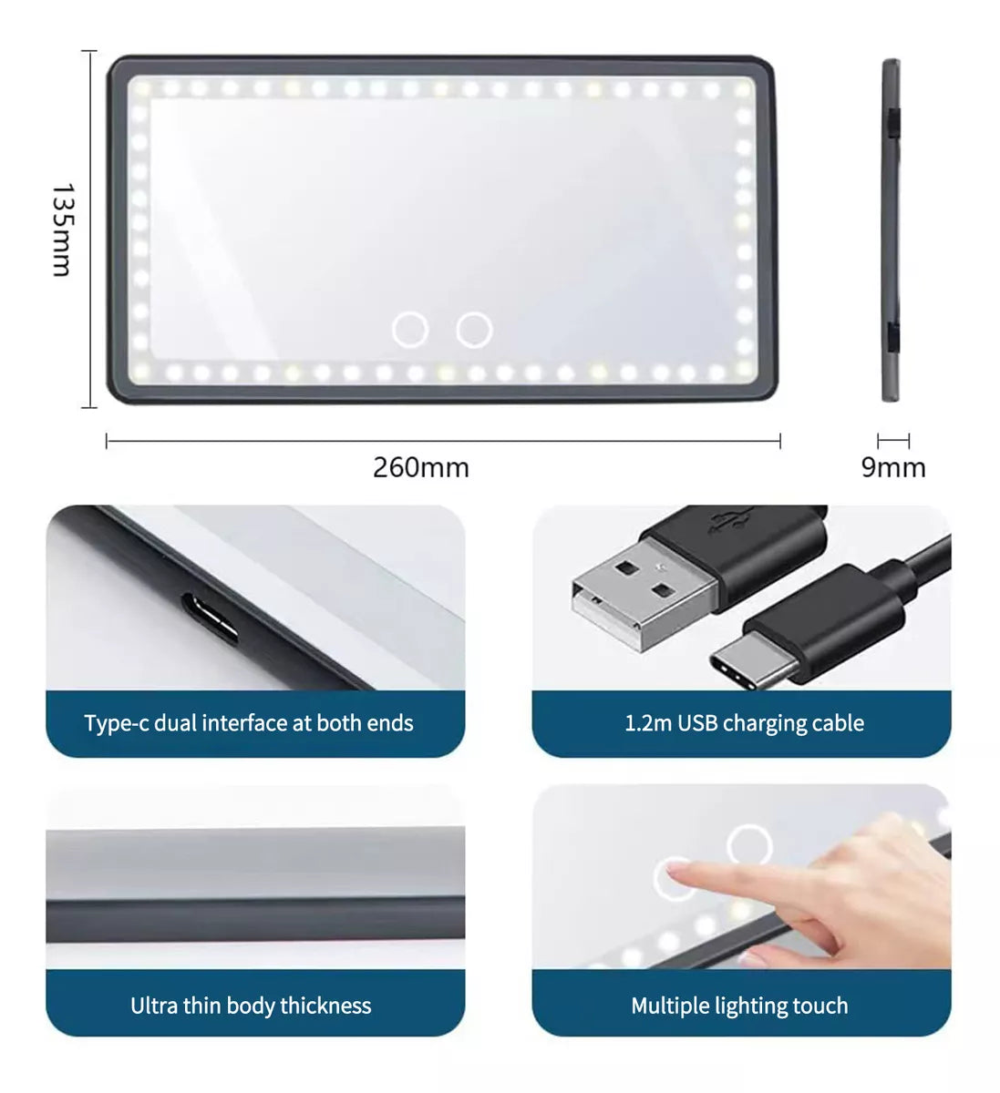 Espejo Para Carro De Maquillaje Luz Led